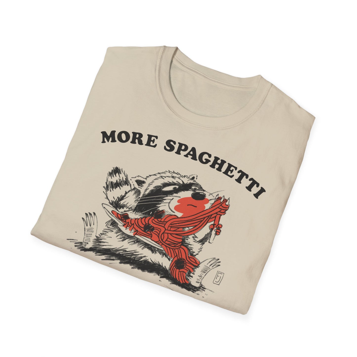 T-Shirt — "More Spaghetti Less Upsetti" Vintage Raccoon Graphic