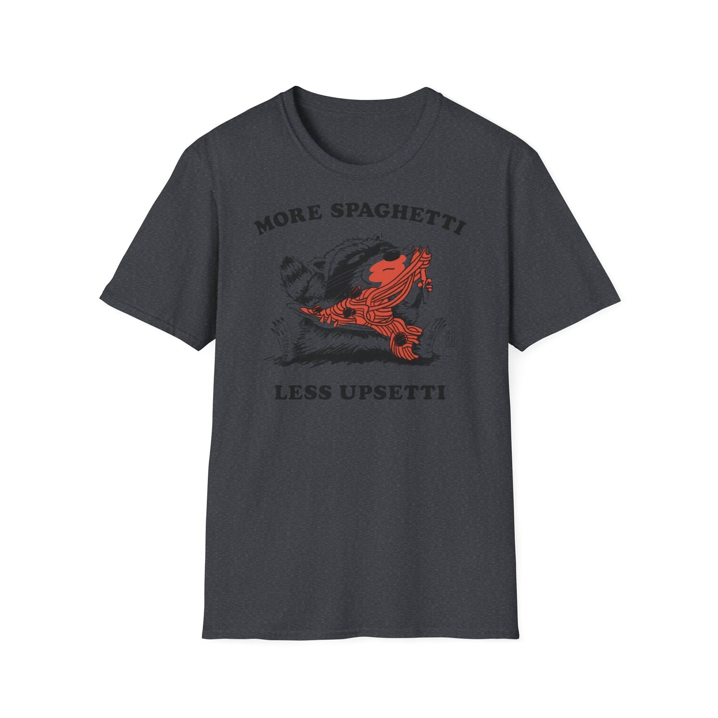 T-Shirt — "More Spaghetti Less Upsetti" Vintage Raccoon Graphic