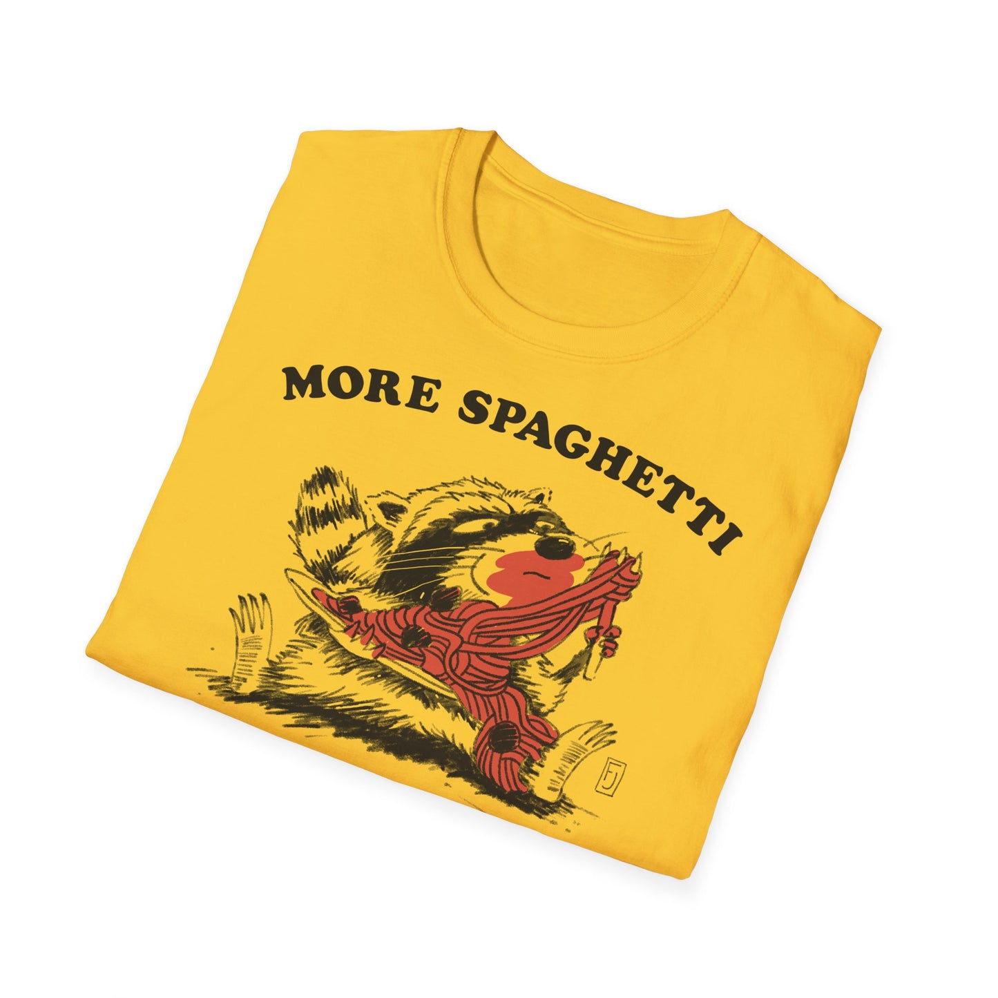 T-Shirt — "More Spaghetti Less Upsetti" Vintage Raccoon Graphic