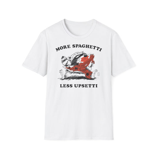 T-Shirt — "More Spaghetti Less Upsetti" Vintage Raccoon Graphic