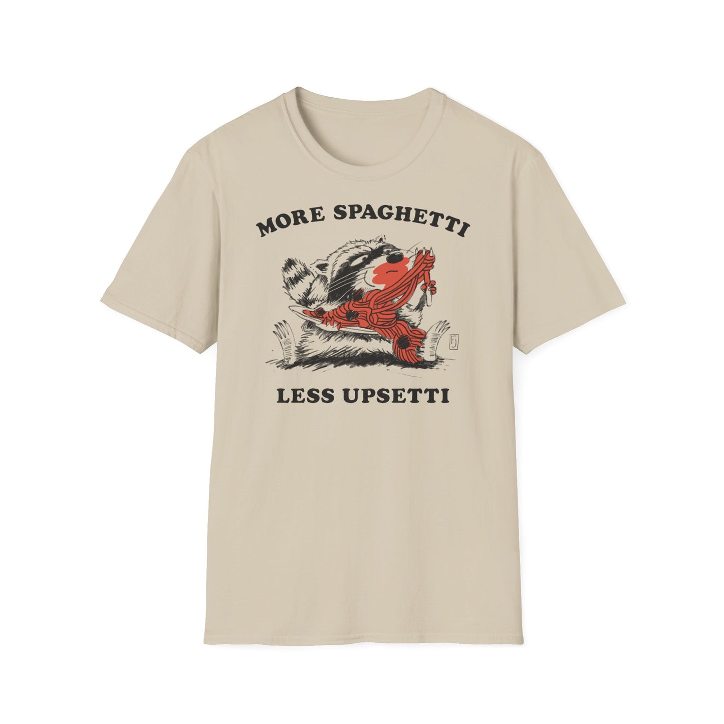 T-Shirt — "More Spaghetti Less Upsetti" Vintage Raccoon Graphic