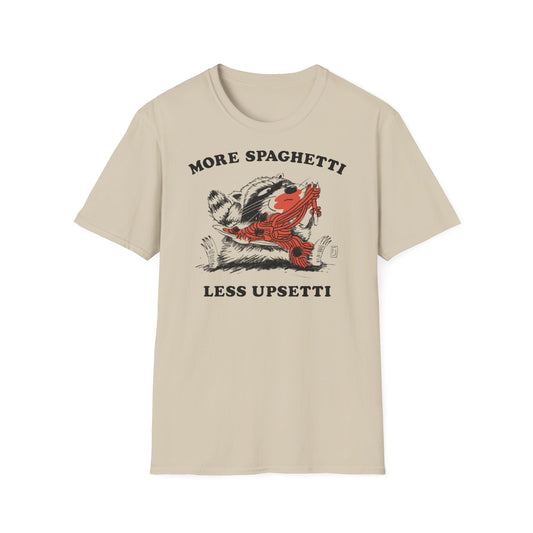 T-Shirt — "More Spaghetti Less Upsetti" Vintage Raccoon Graphic